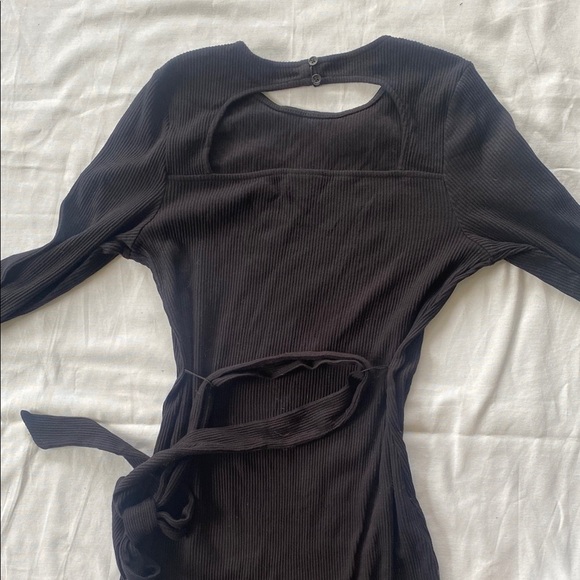 Who What Wear Cotton Midi Black Dress - Picture 3 of 4